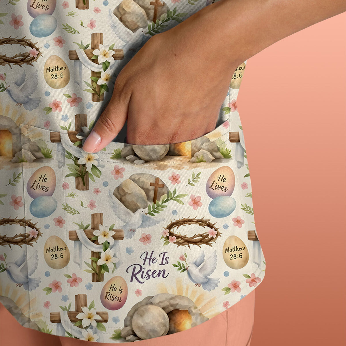 Risen Cross Tomb Lily Nurse Scrub Top - Easter Gift