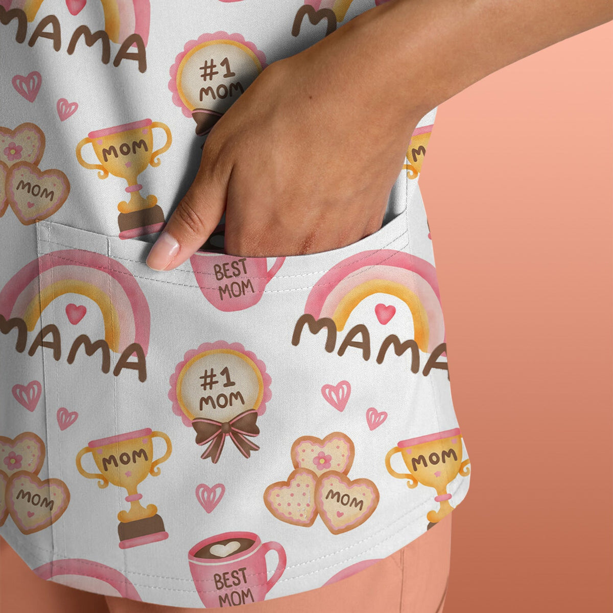 Sweet Nurse Mama Rainbow Trophy Heart Scrub Top