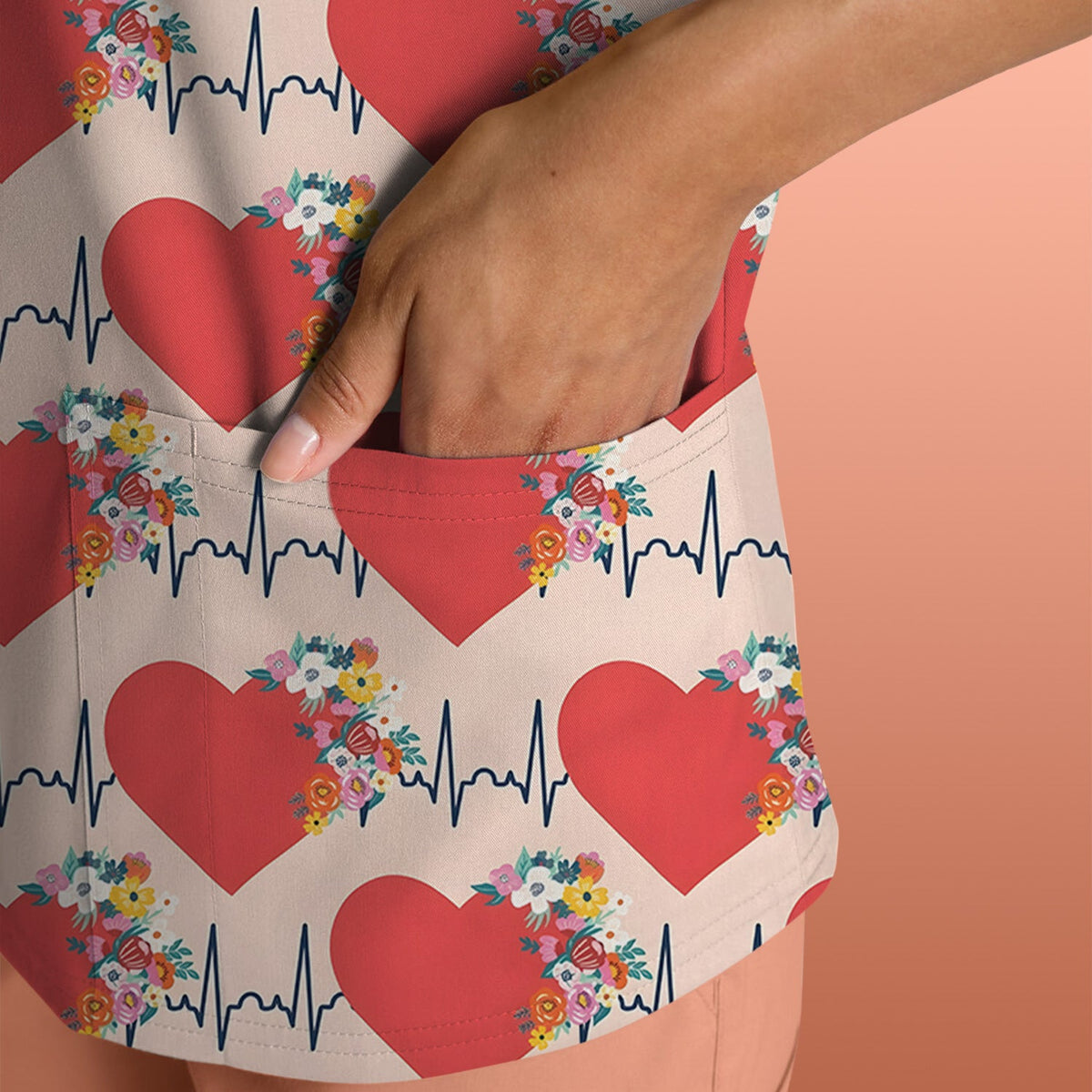 Heartbeat Floral Nurse Scrub Top