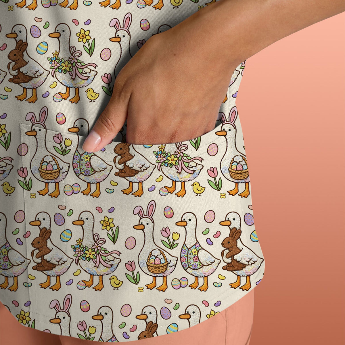 Duck Bunny Egg Floral Nurse Scrub Top - Easter Gift