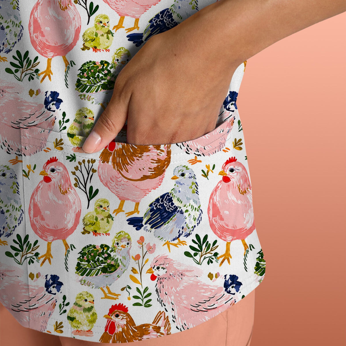 Farm Chicken Hen Chick Nurse Scrub Top