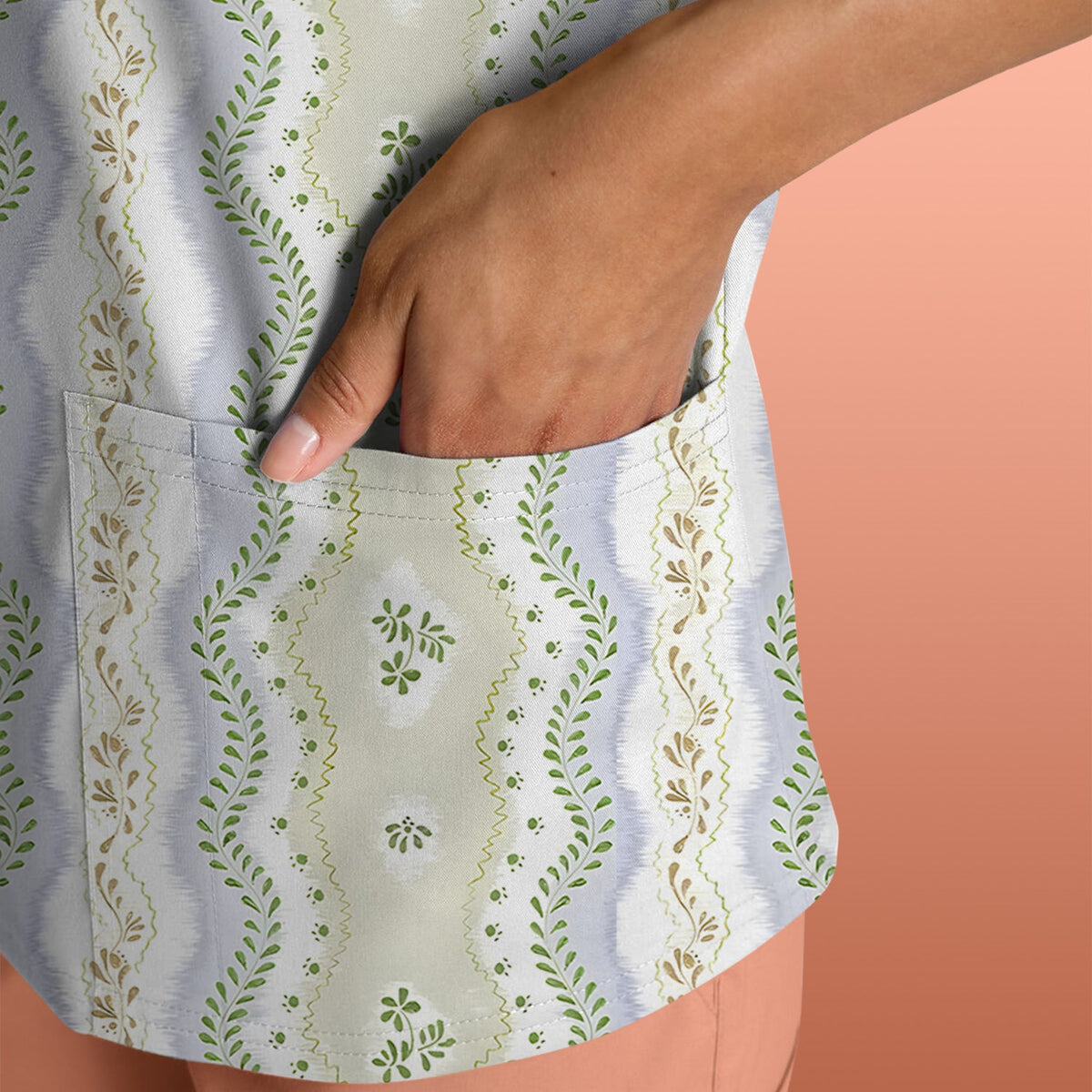 Wavy Stripe Botanical Nurse Scrub Top