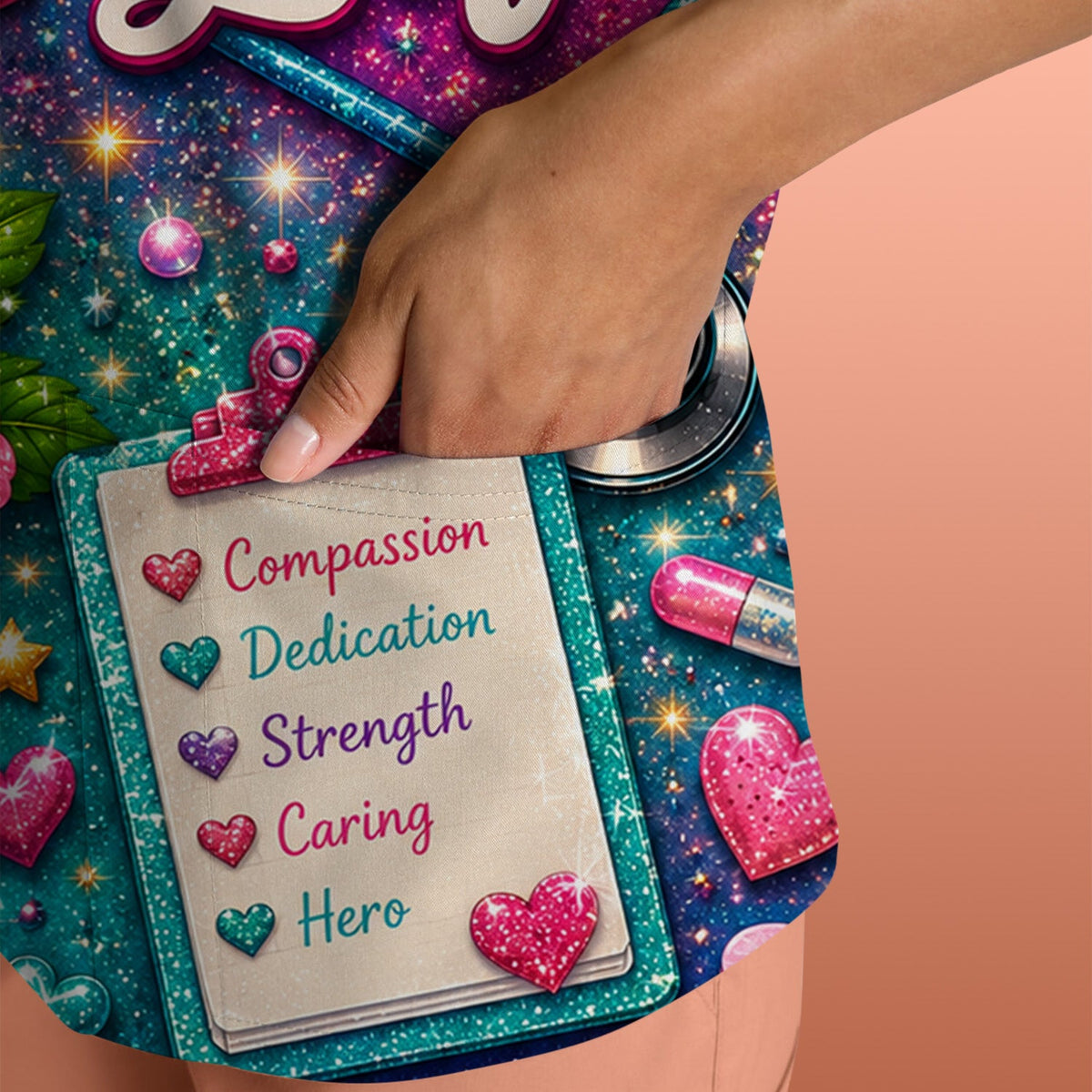 Colorful Nurse Life Heart Scrub Top