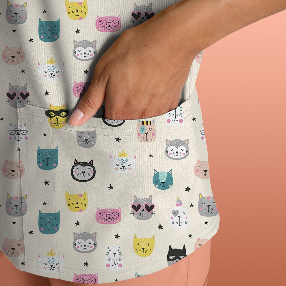 Colorful Cat Nurse Scrub Top