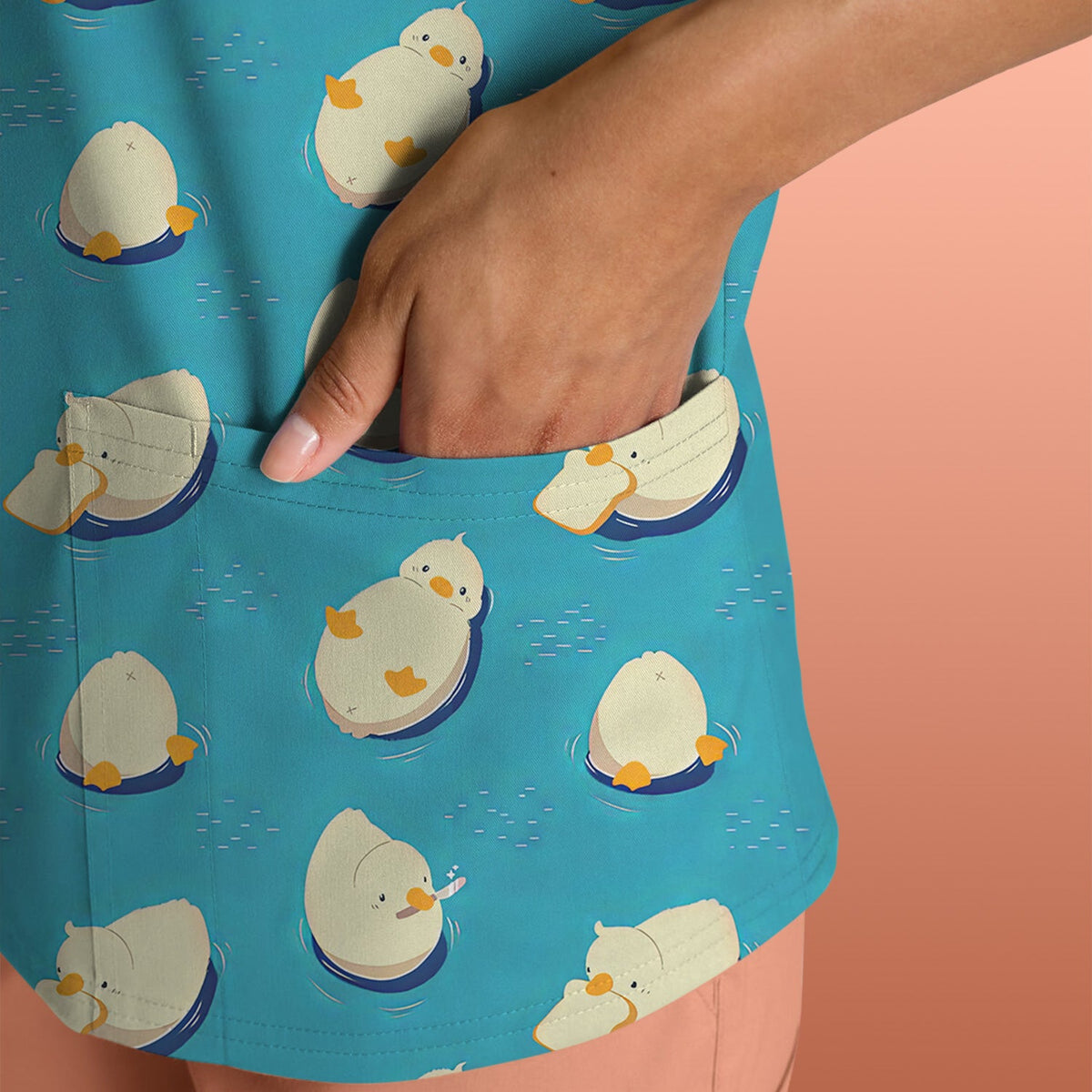 Cute Blue Duck Pond Nurse Scrub Top
