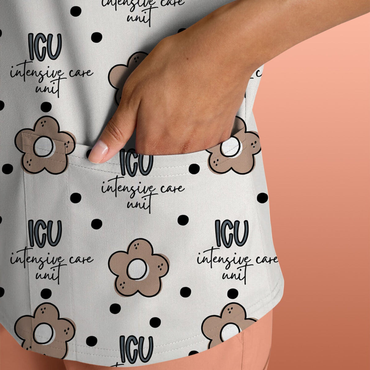 ICU Flower Polka Dot Nurse Scrub Top