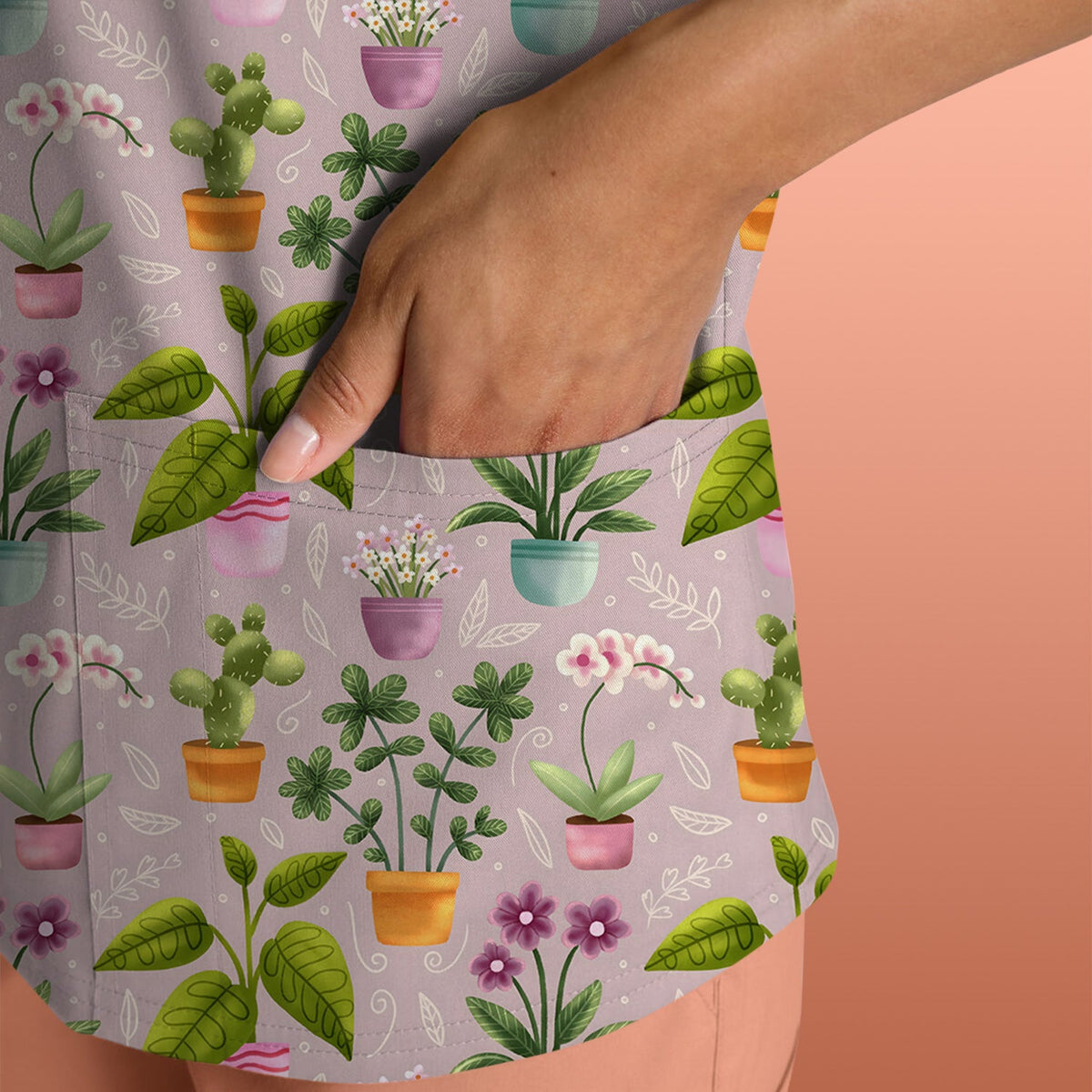 Potted Orchid Cactus Nurse Scrub Top