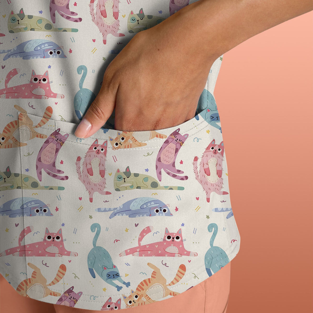 Pastel Cat Nurse Scrub Top