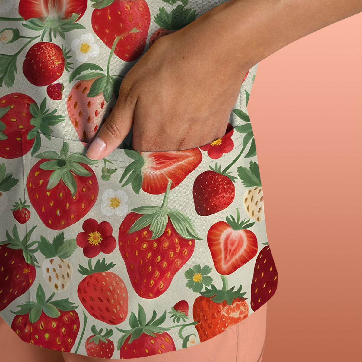 Fresh Strawberry Leaves Nurse Scrub Top