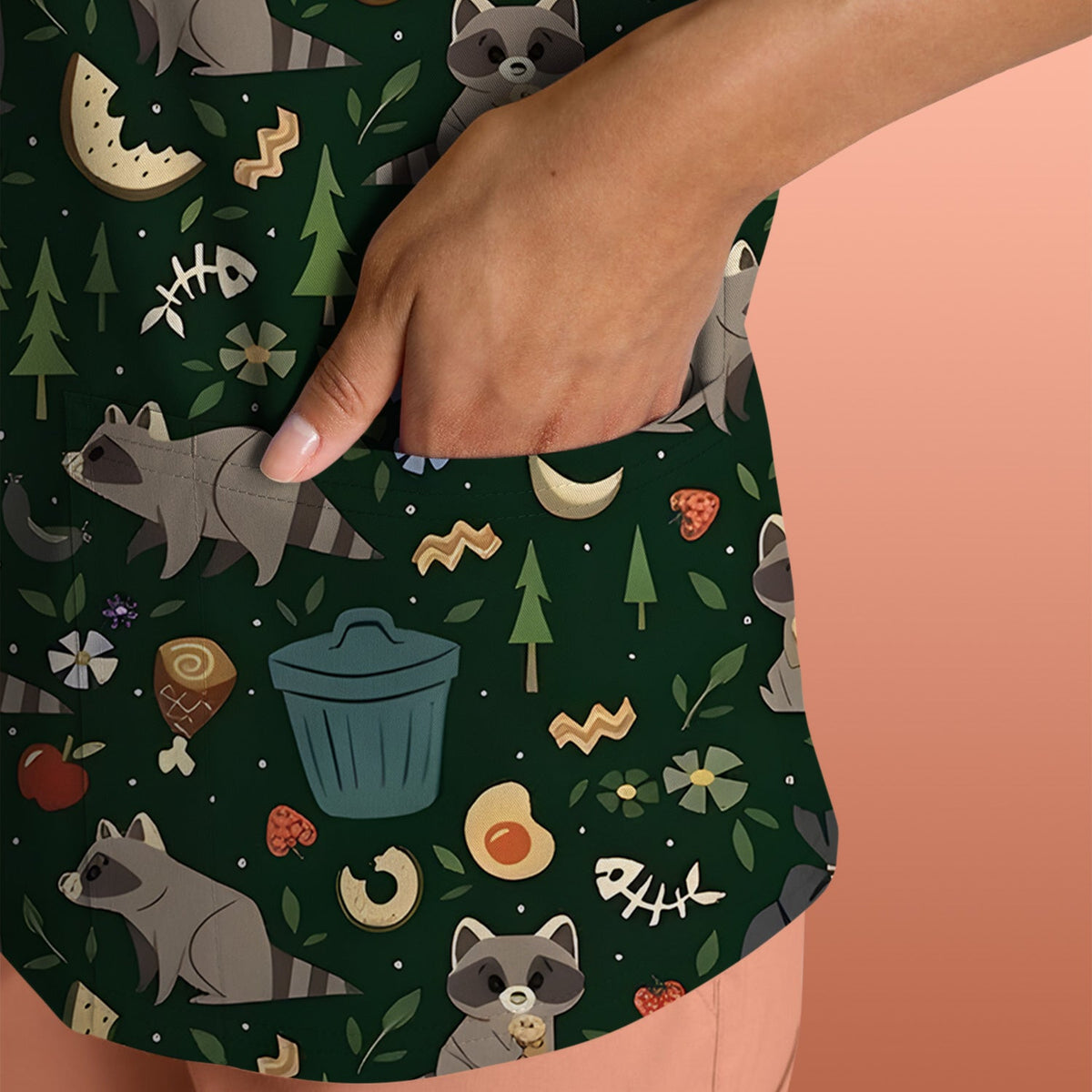 Raccoon Forest Food Nurse Scrub Top