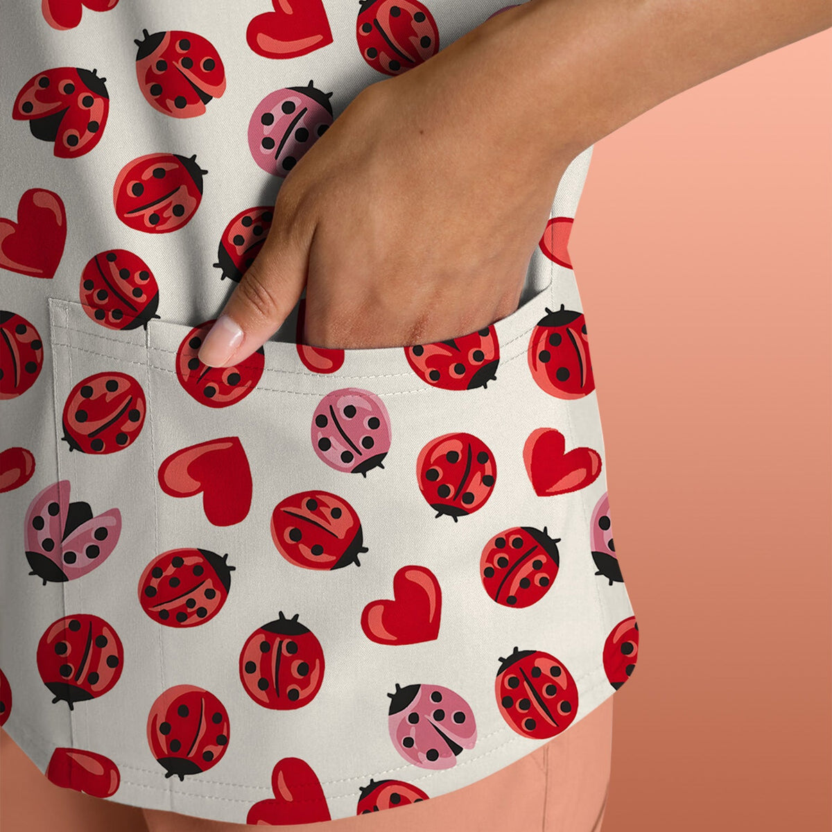 Ladybug Red Heart Nurse Scrub Top