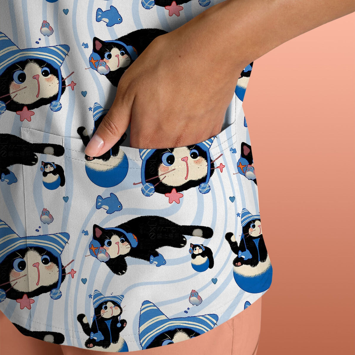 Kitten Fish Nurse Scrub Top