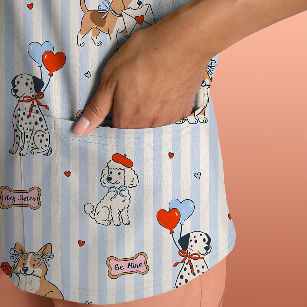 Valentine Puppy Heart Nurse Scrub Top