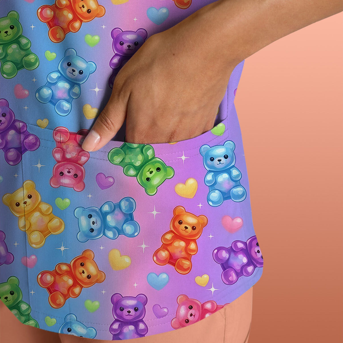 Colorful Gummy Bear Nurse Scrub Top