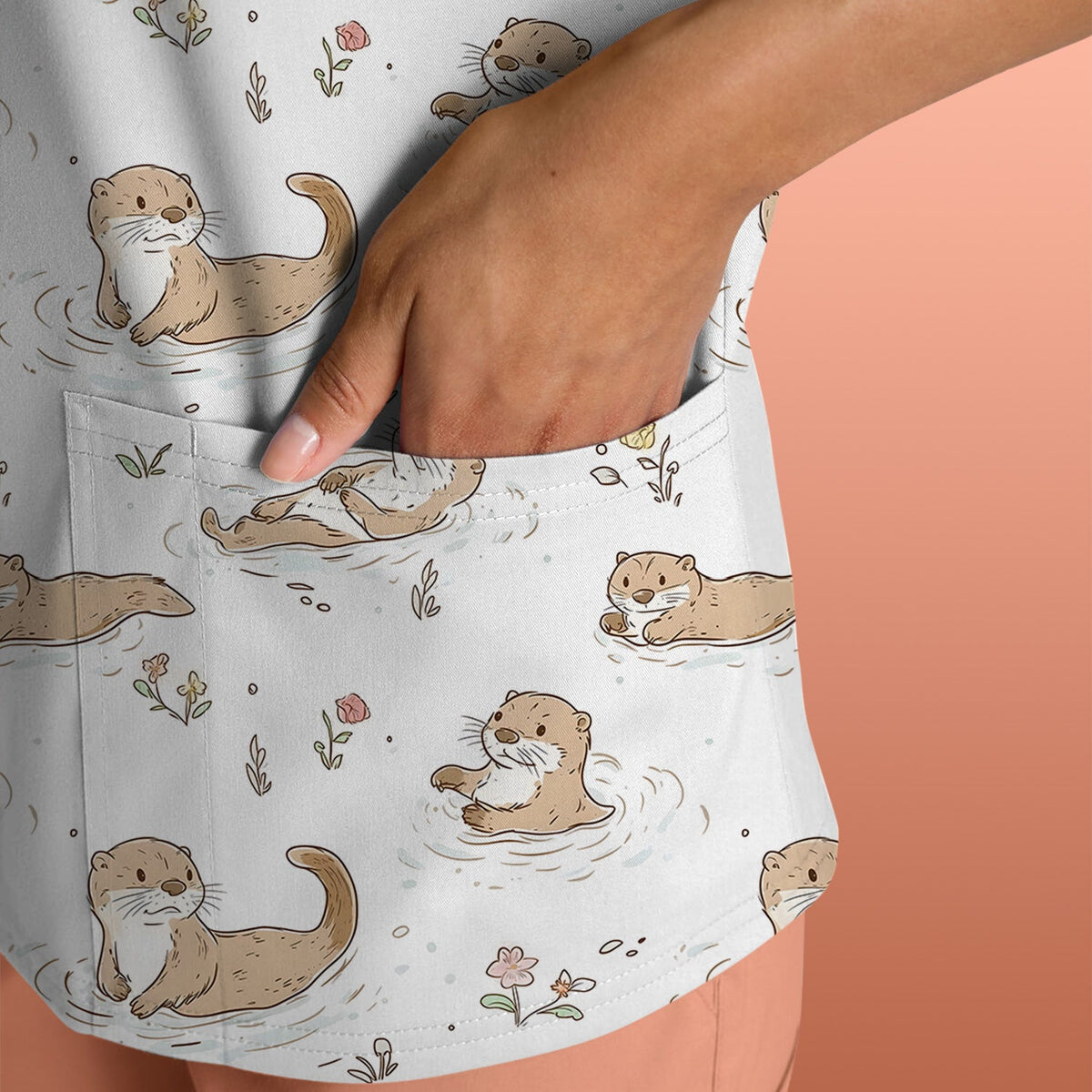 Otter Swimming Floating Water Nurse Scrub Top