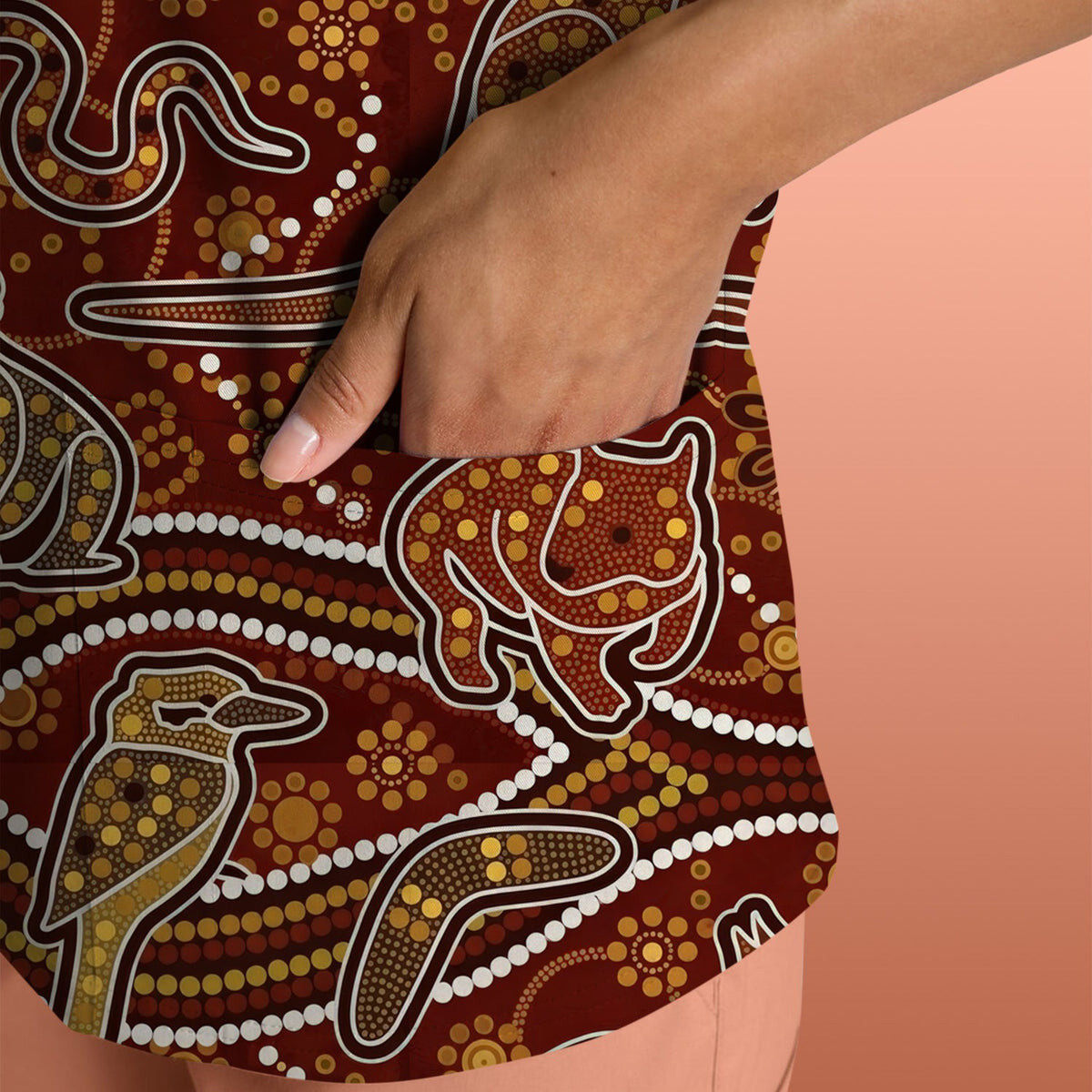 Australian Kangaroo Koala Aboriginal Nurse Scrub Top