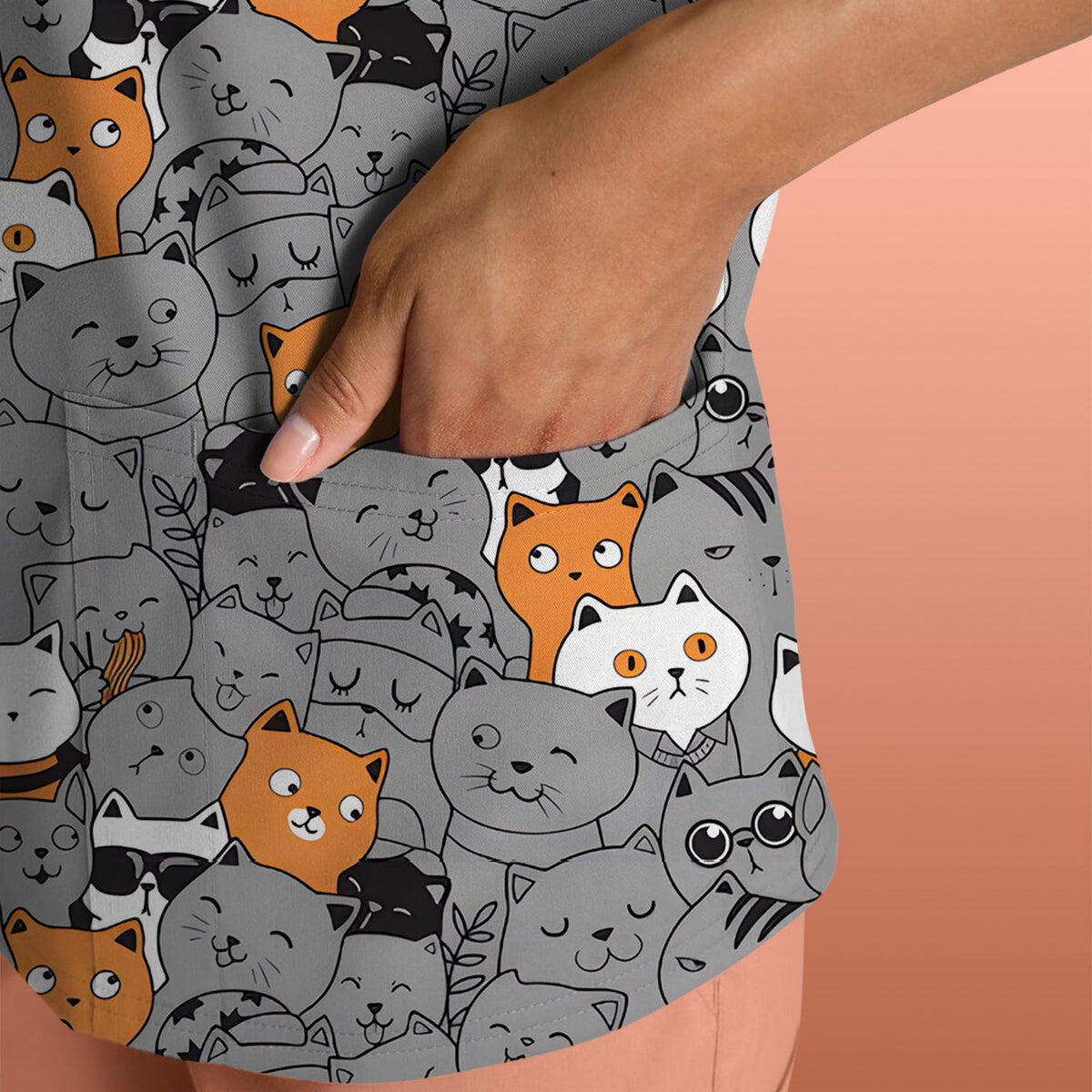 Cats Cute Expressions Nurse Scrub Top