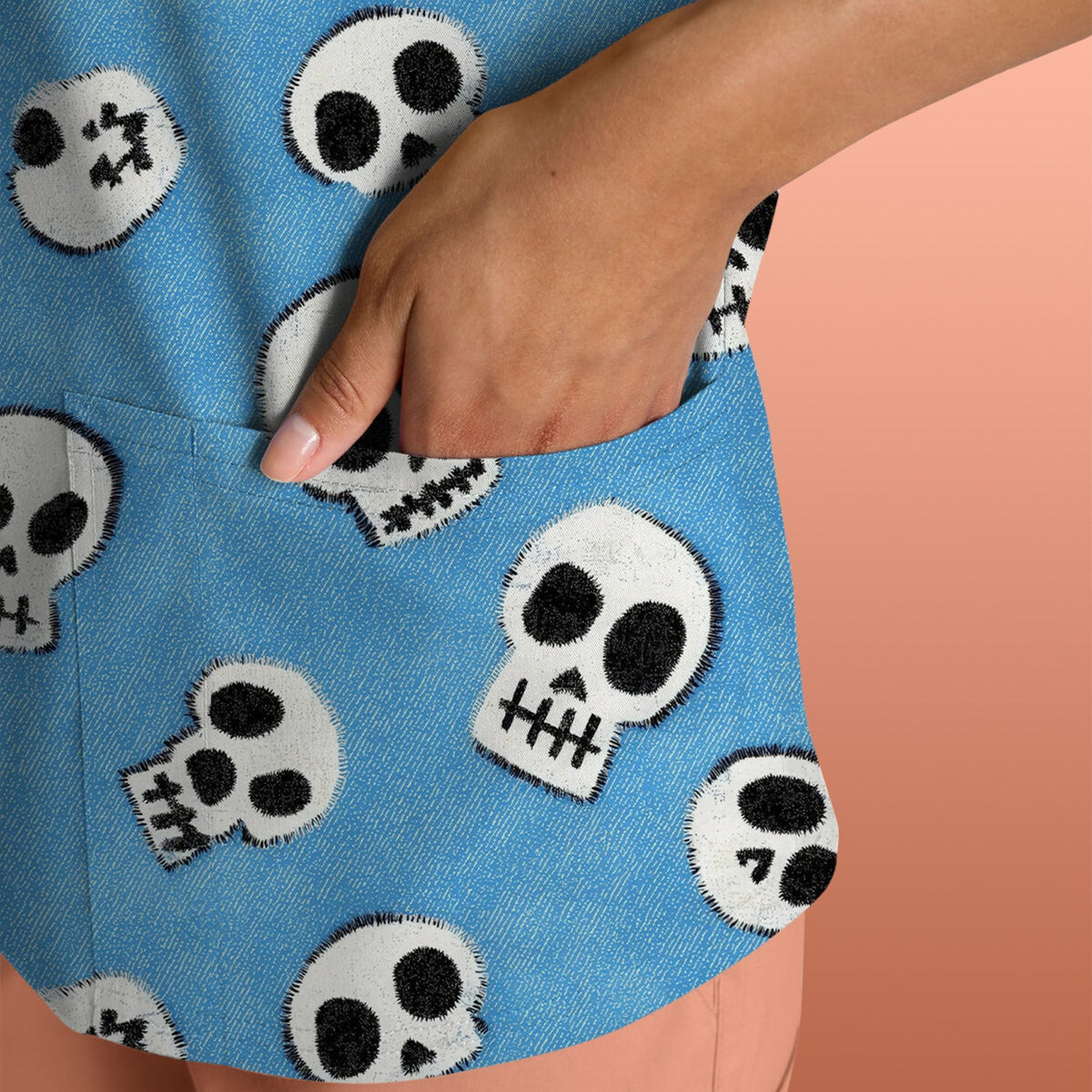 Blue Skull Nurse Scrub Top - Halloween Gift