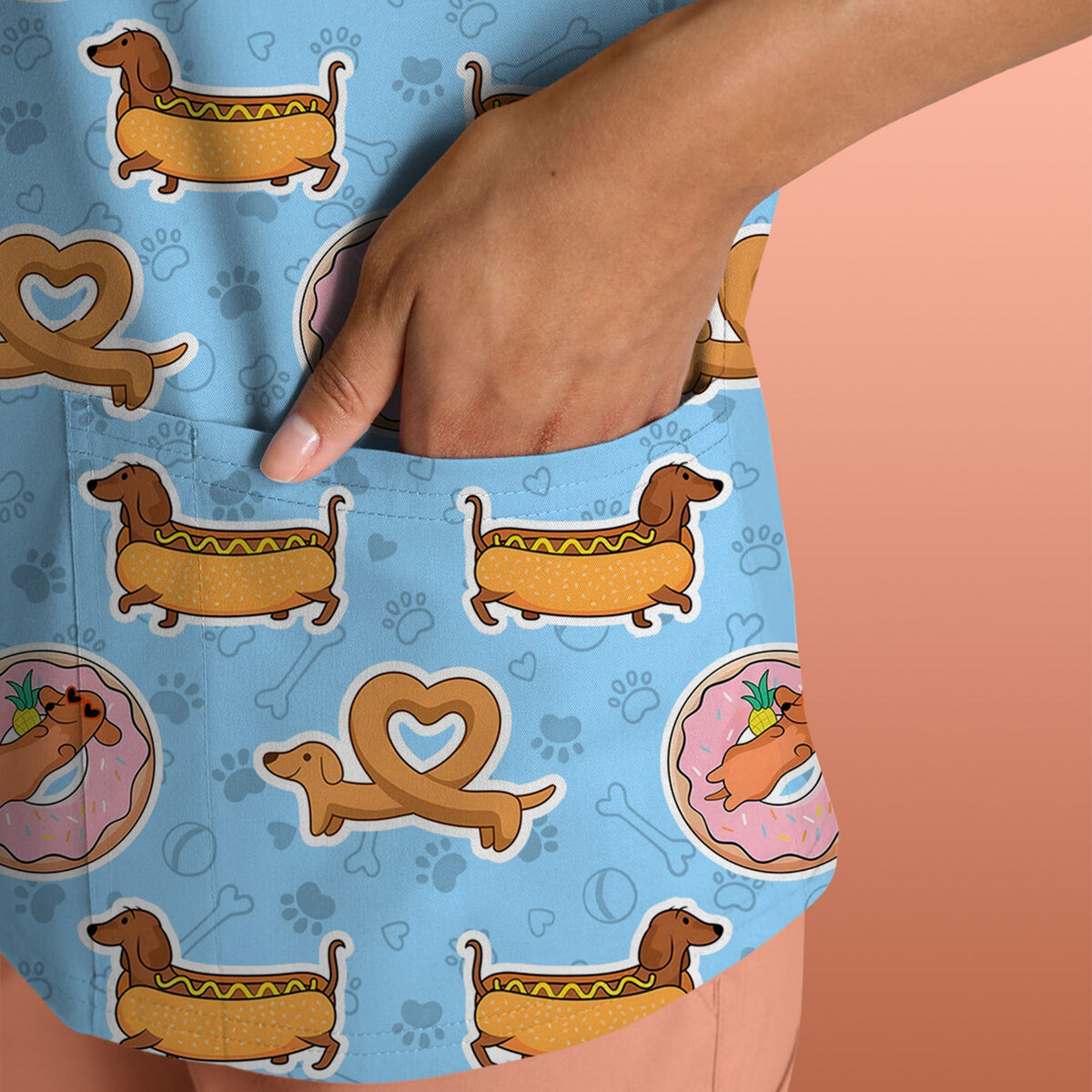 Dachshund Donut Heart Nurse Scrub Top
