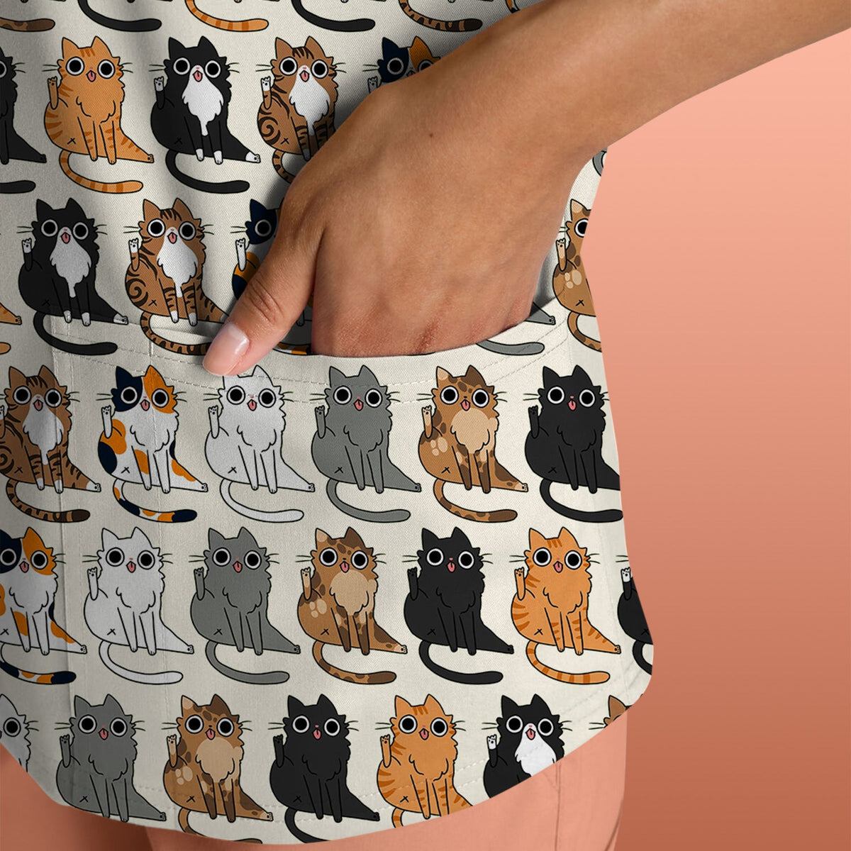 Cat Pattern Nurse Scrub Top