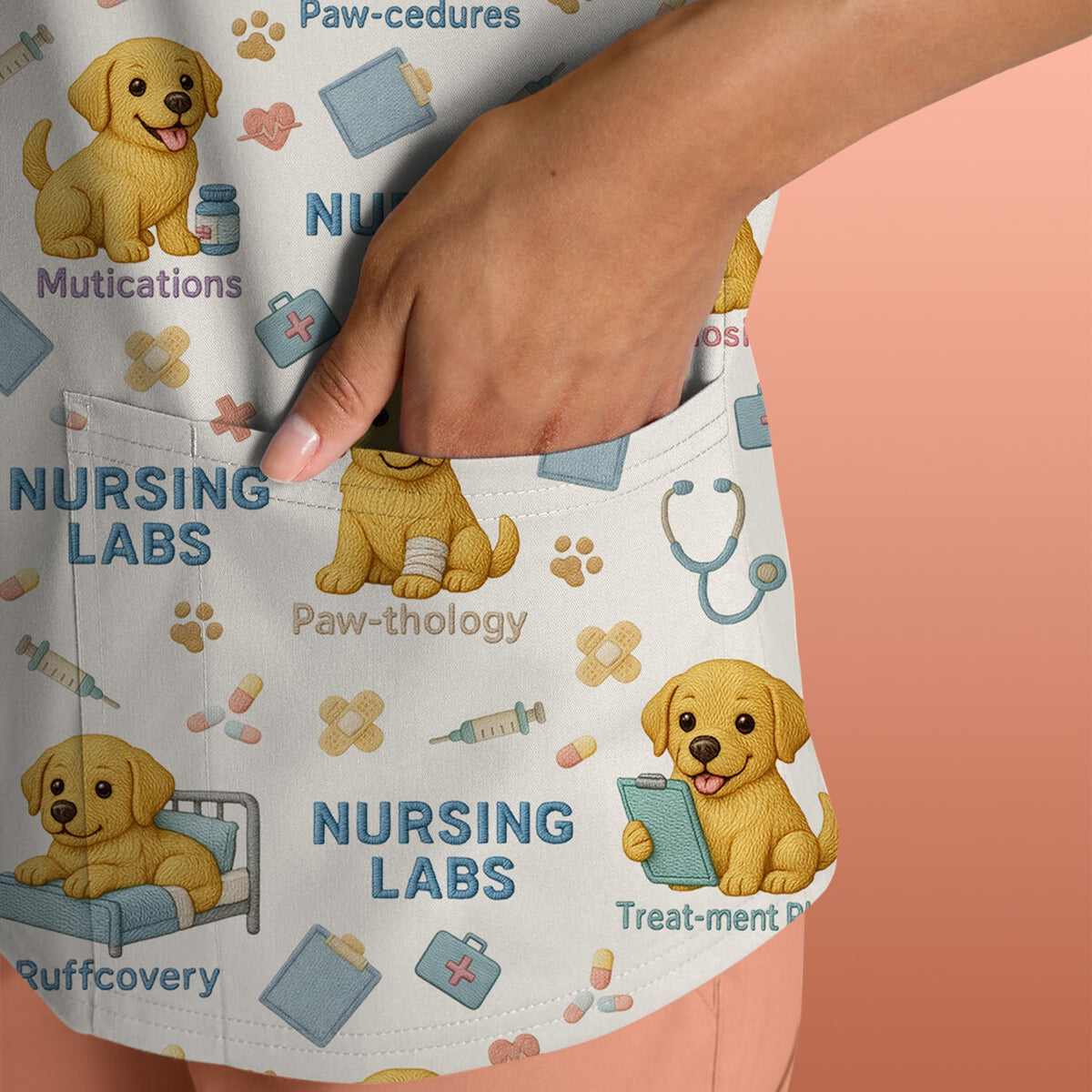 Labrador Nursing Scrub Top, Cute Dog Pattern Nurse Uniform,  Comfortable Scrubs For Nurses