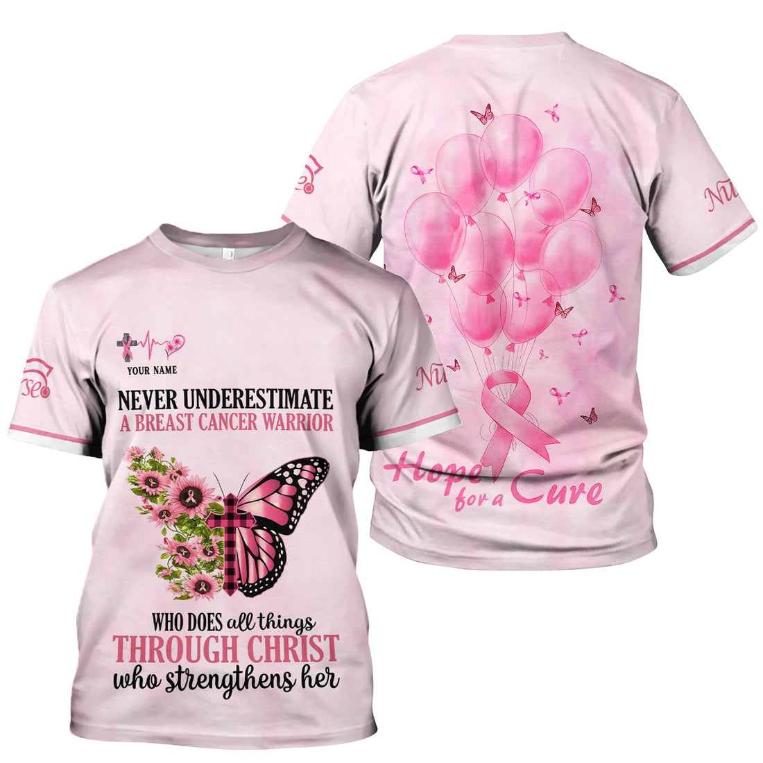 Personalized Breast Cancer Warrior Faith Butterfly Nurse Shirt