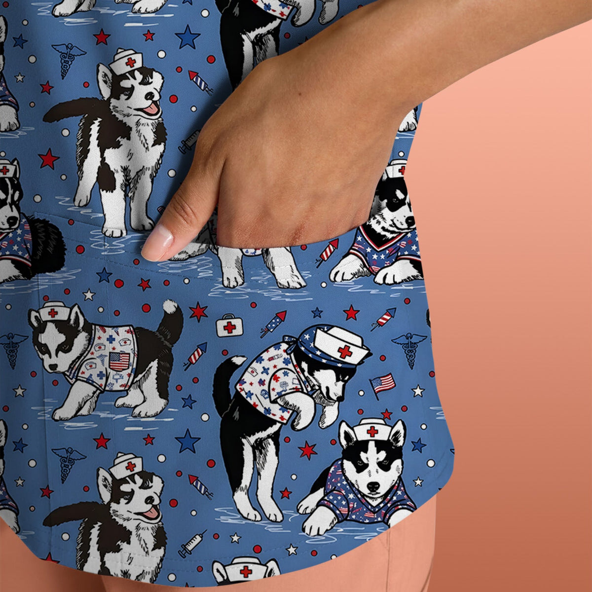 Husky Dog Nurse Scrub Top