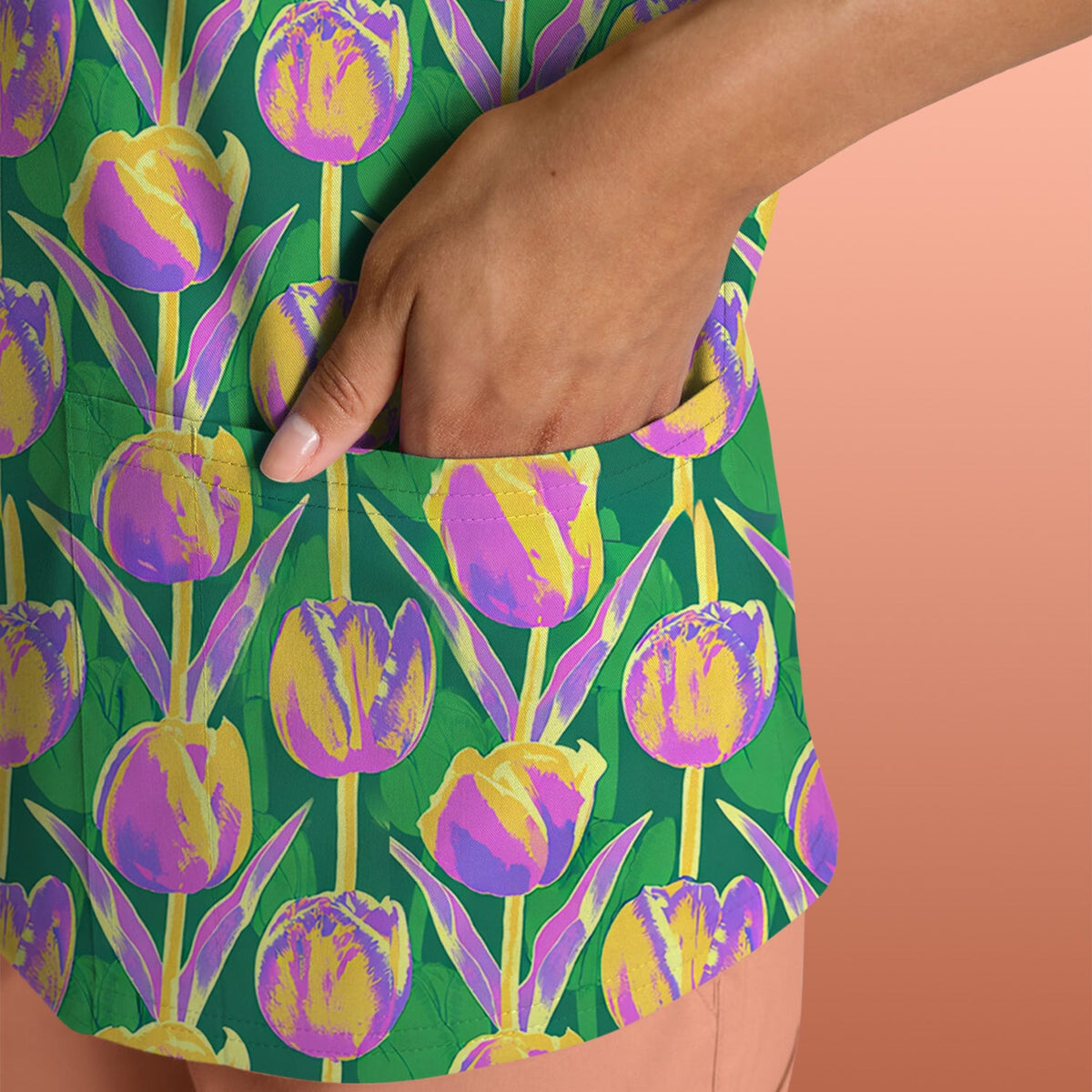 Colorful Tulip Floral Nurse Scrub Top