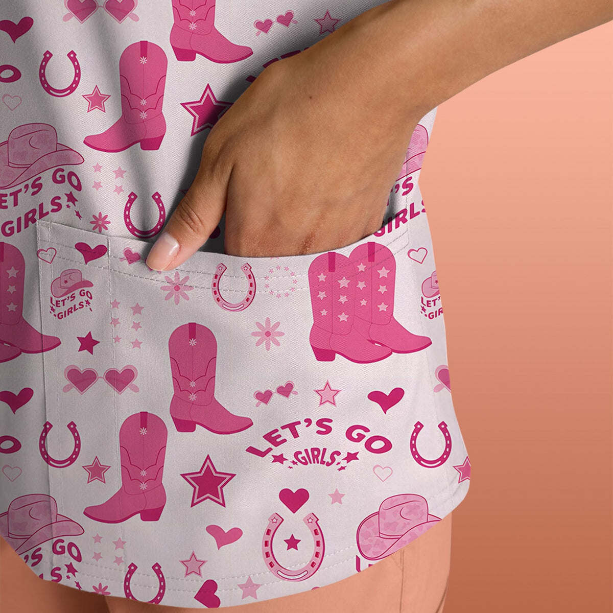Pink Cowgirl Boots Nurse Scrub Top
