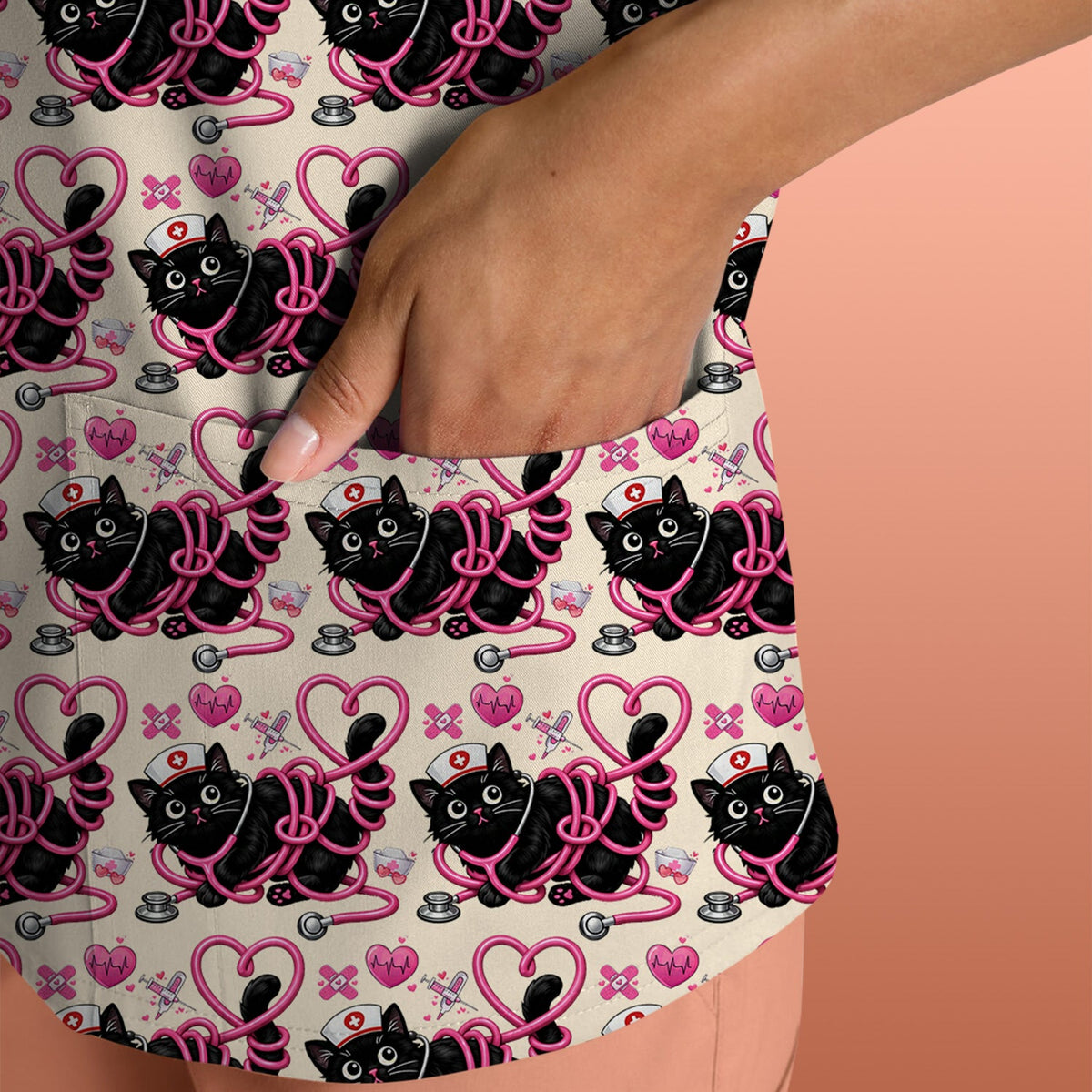 Valentine Cat Nurse Heart Scrub Top
