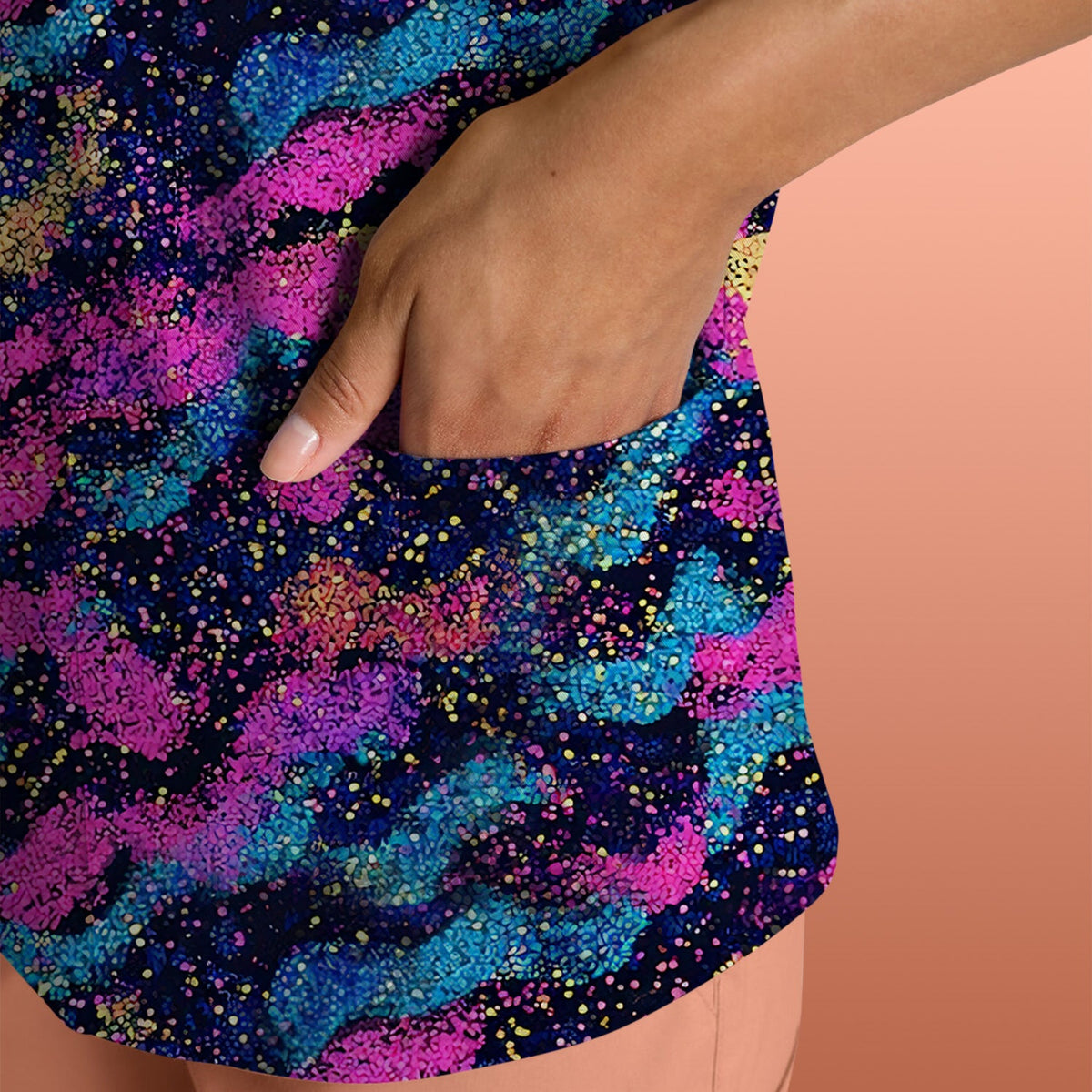 Neon Glitter Galaxy Nurse Scrub Top