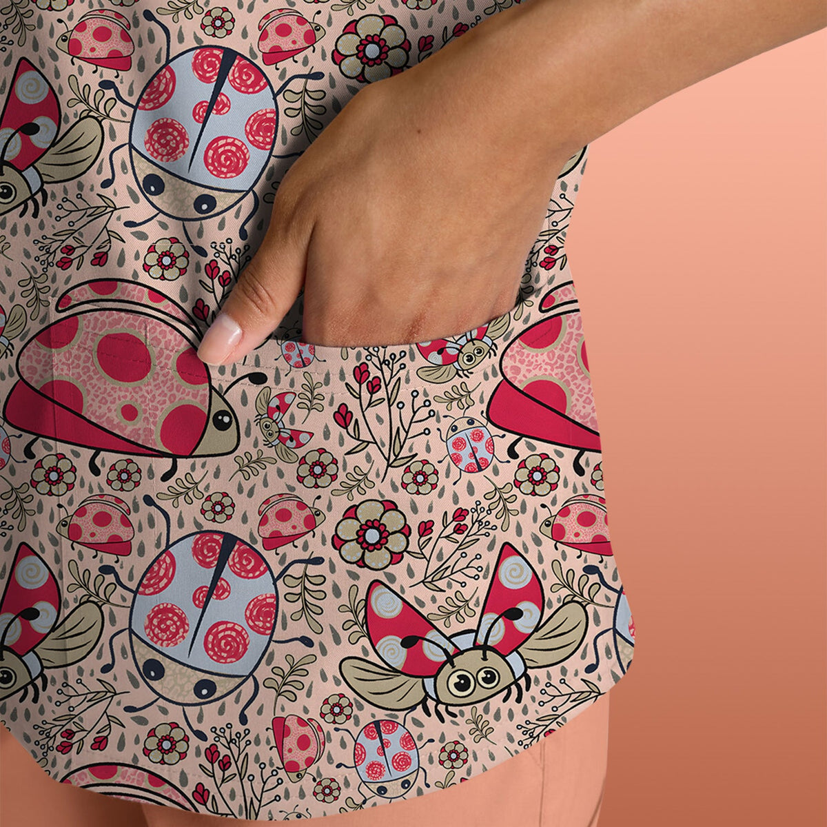 Ladybug Rain Garden Nurse Scrub Top