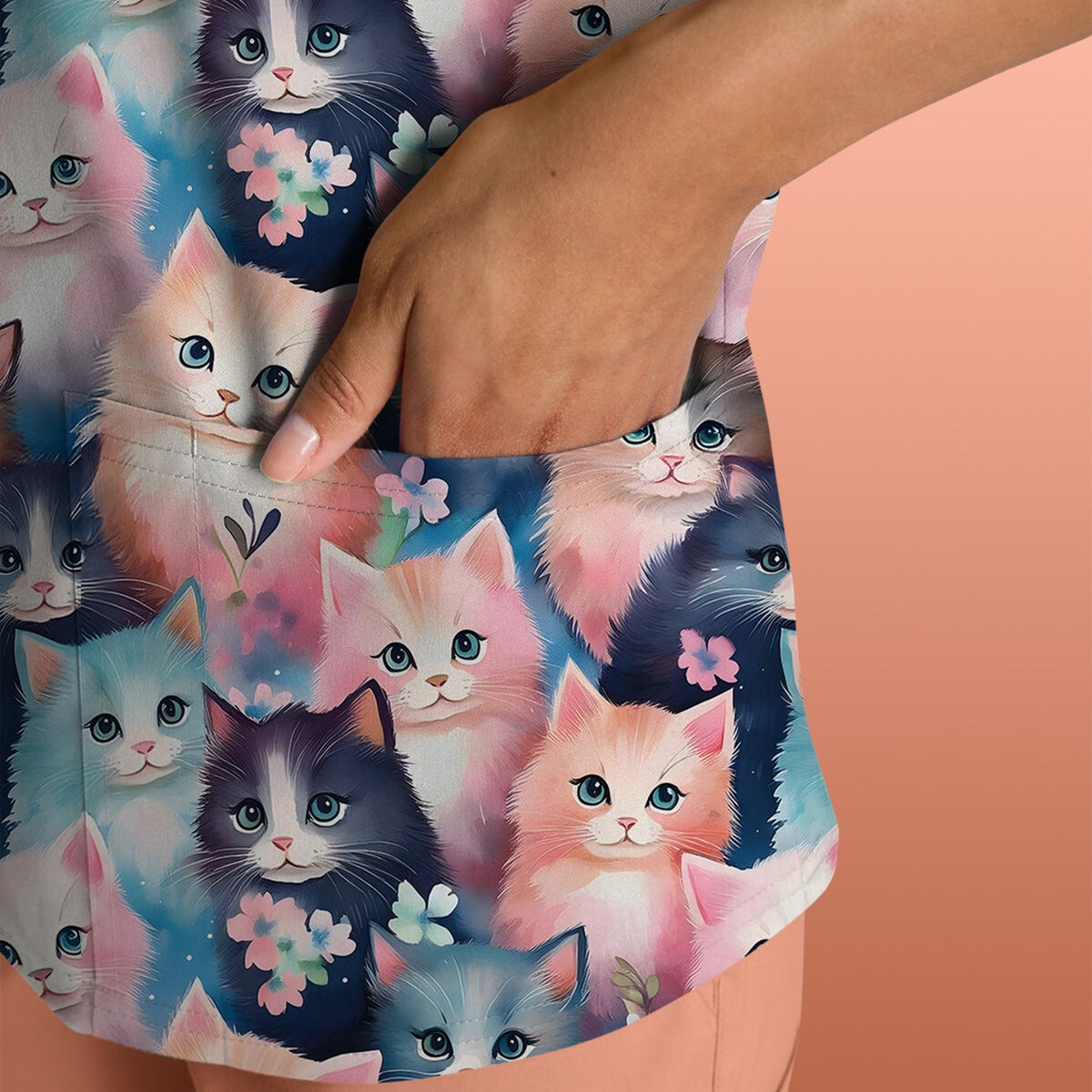 Pastel Kitten Aesthetic Nurse Scrub Top
