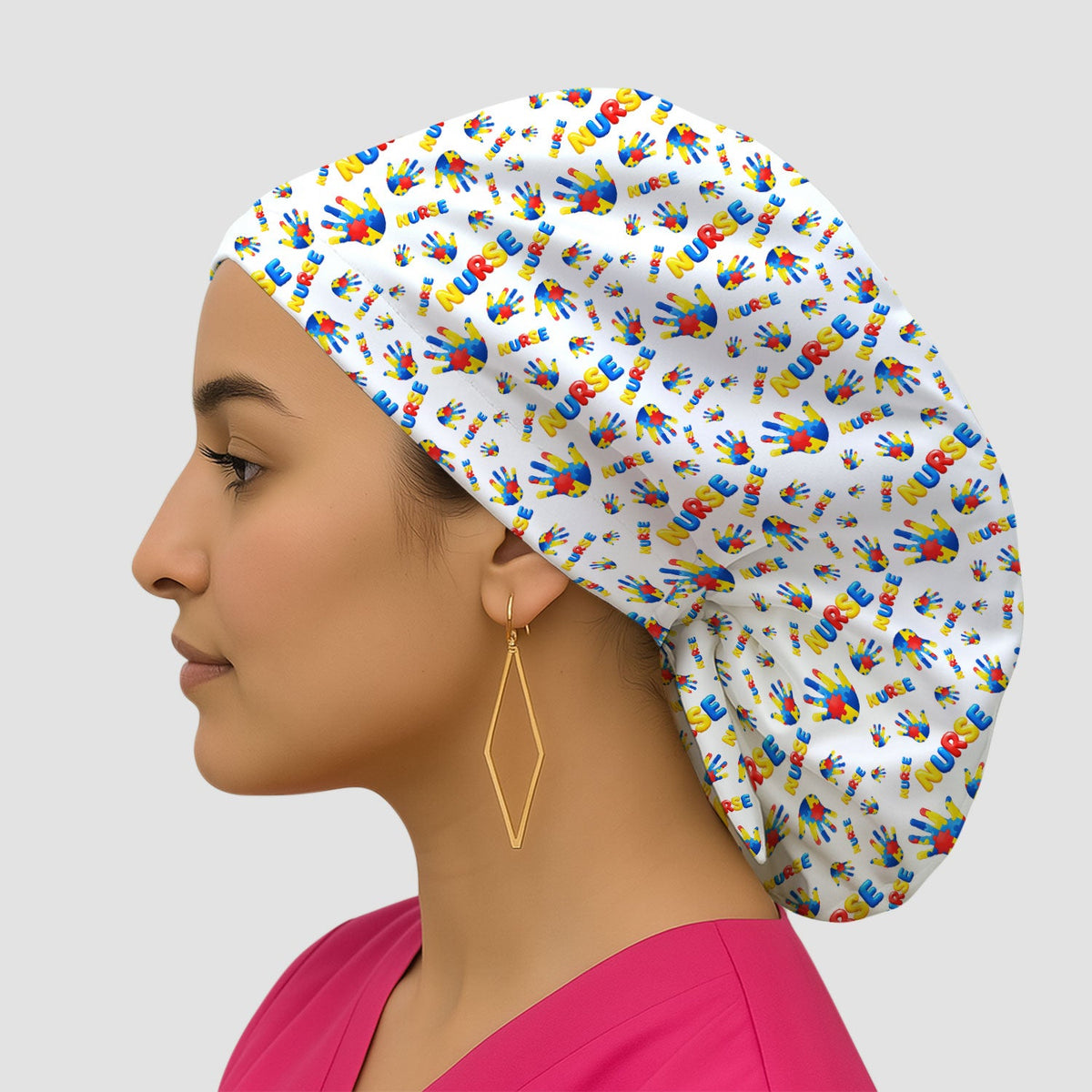 Colorful Autism Handprint Scrub Cap
