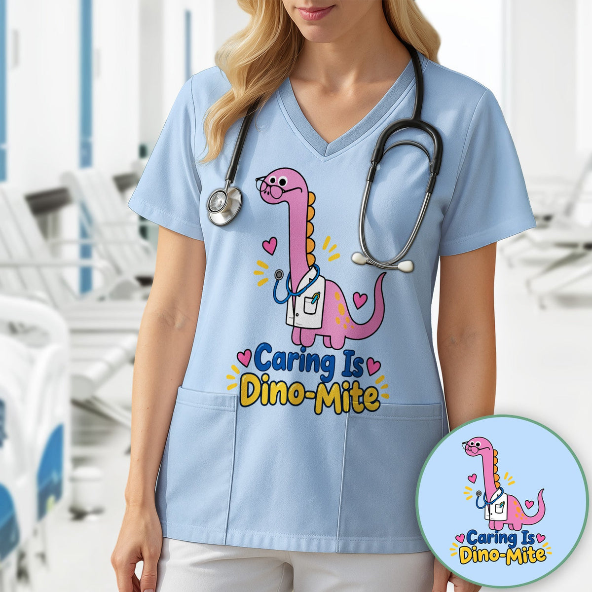 Caring Is Dino-Mite Dinosaur Nurse Shirt