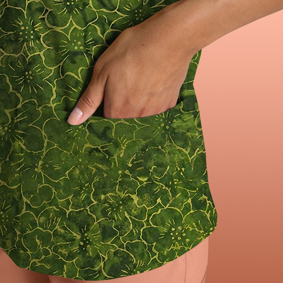 Green Floral Blossom Nurse Scrub Top