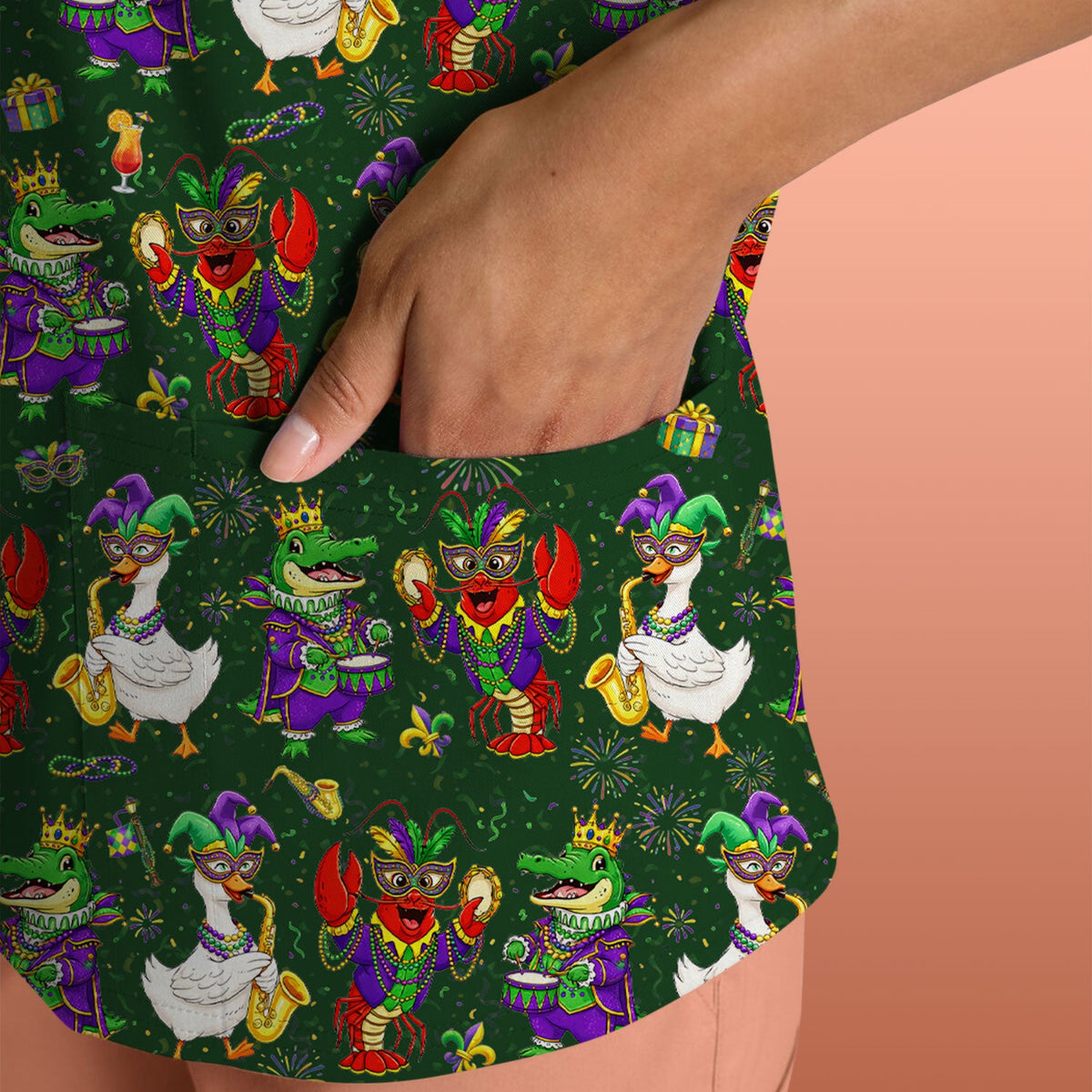 Crawfish Duck Mardi Gras Nurse Scrub Top