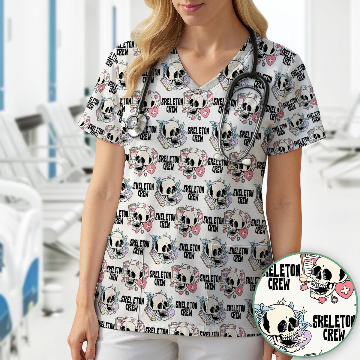 Skeleton Crew Nurse Scrub Top - Halloween Gift