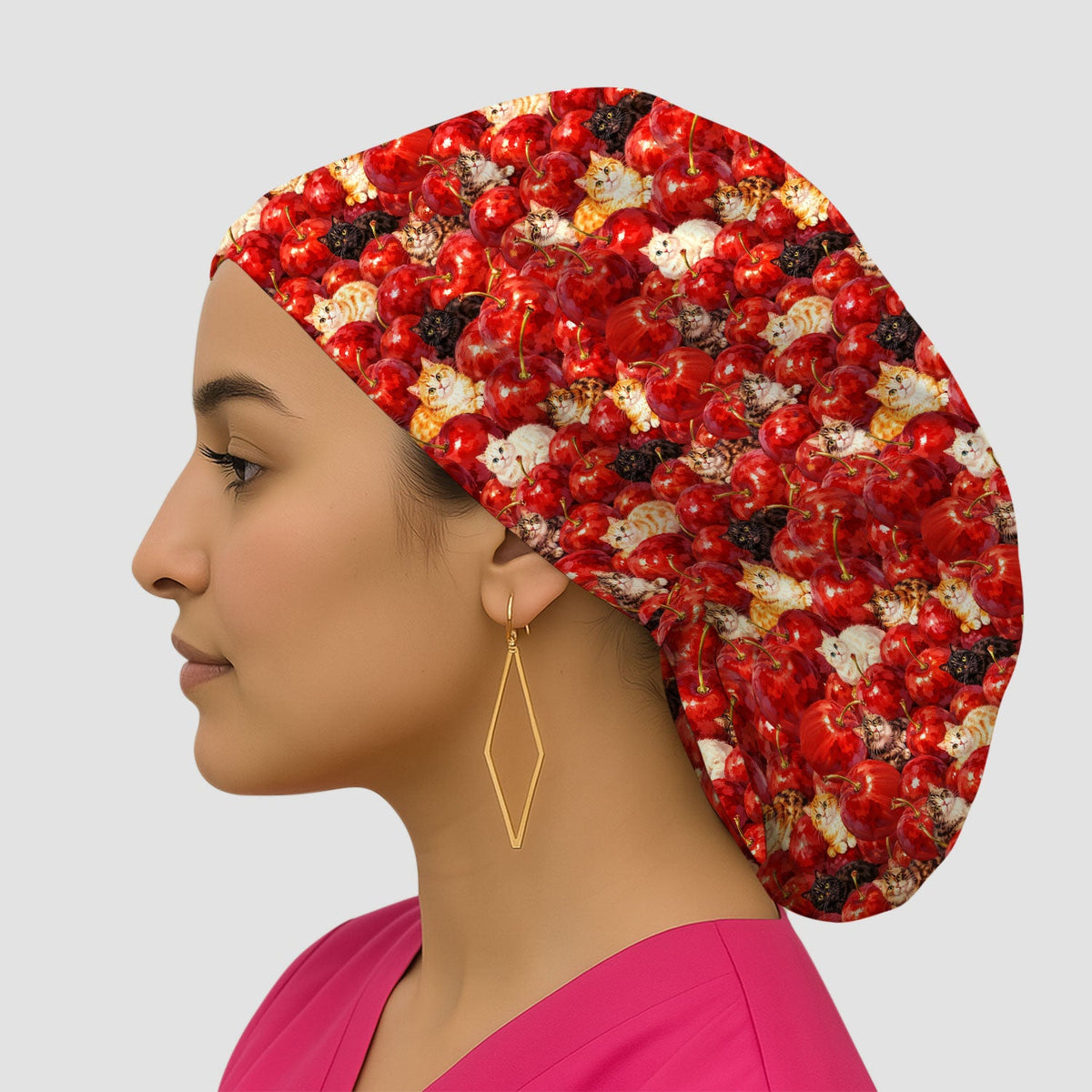 Cat Cherry Scrub Cap