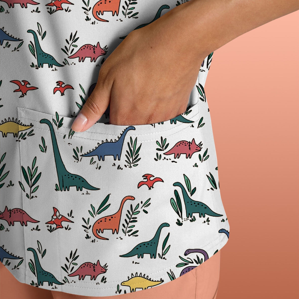 Dinosaur Leafy Garden Nurse Scrub Top