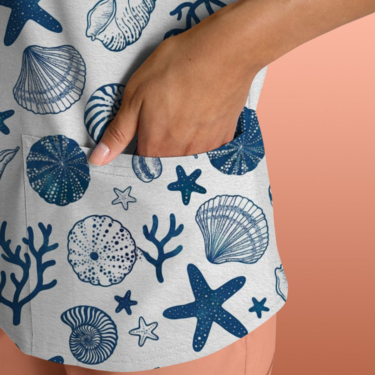 Ocean Shell Starfish Nurse Scrub Top