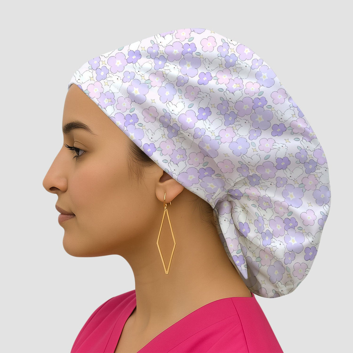Bunny Floral Pastel Scrub Cap