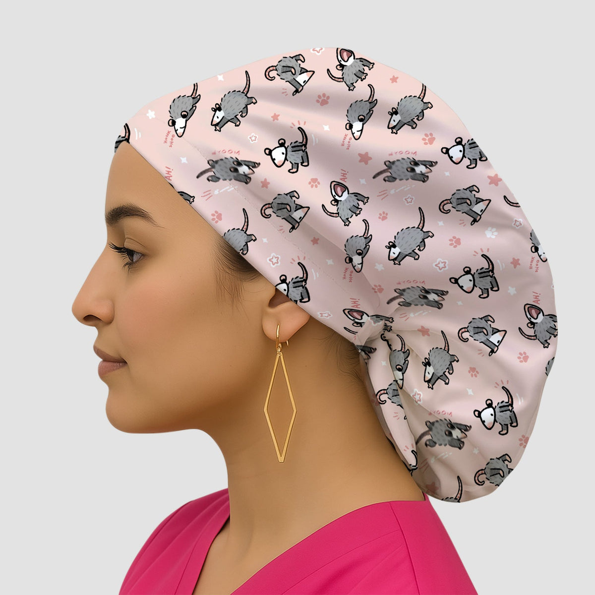 Cartoon Opossum Scrub Cap