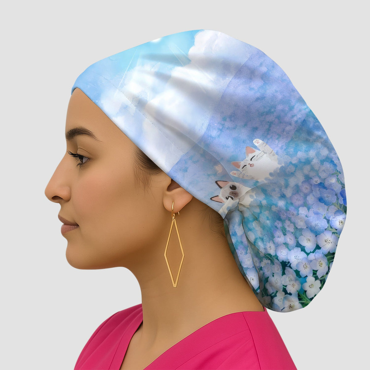Dreamy Cat Cloud Hydrangea Scrub Cap