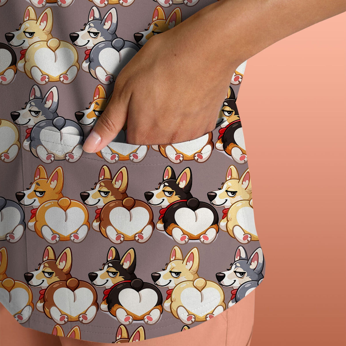 Corgi Cartoon Nurse Scrub Top