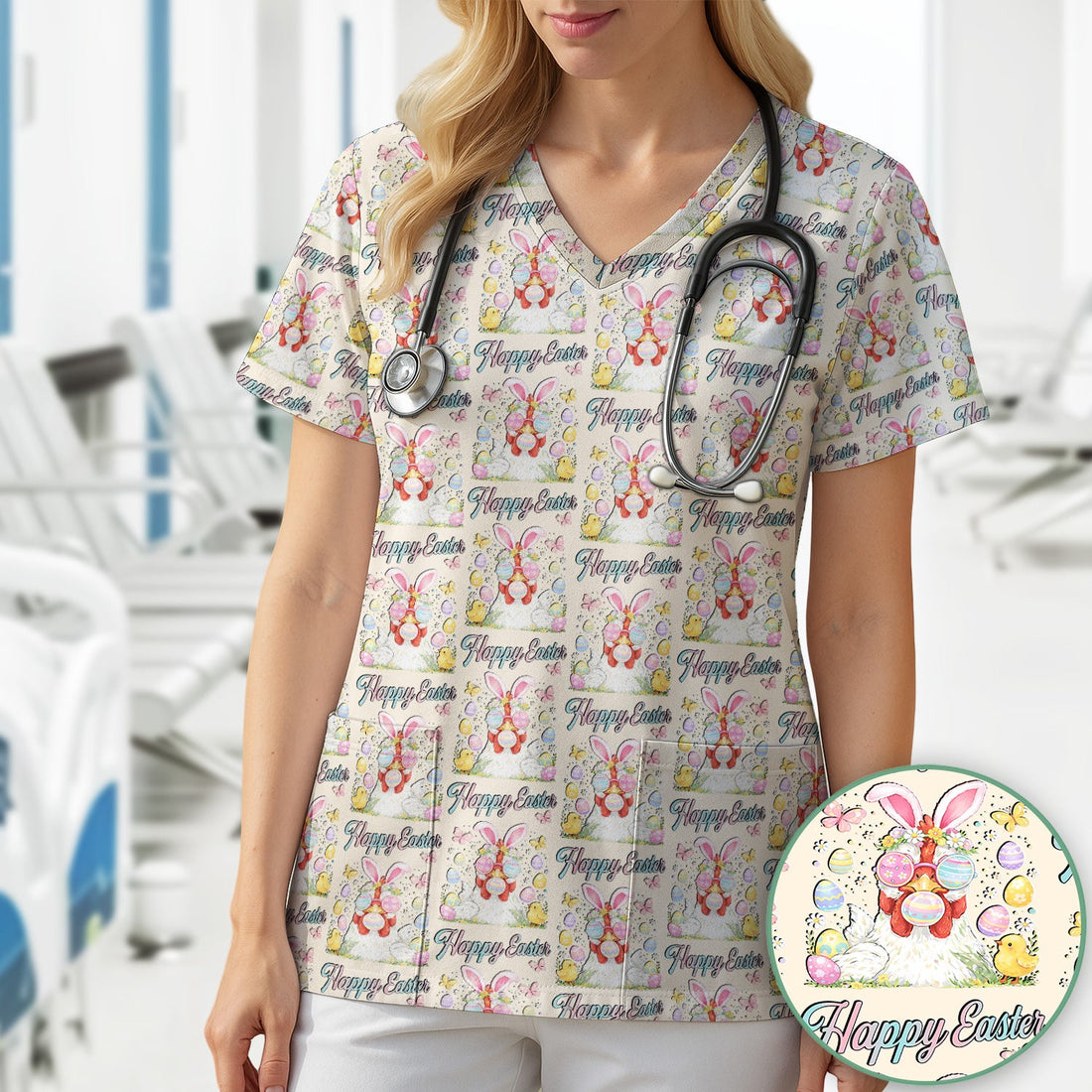 Bunny Eggs Nurse Scrub Top - Easter Gift