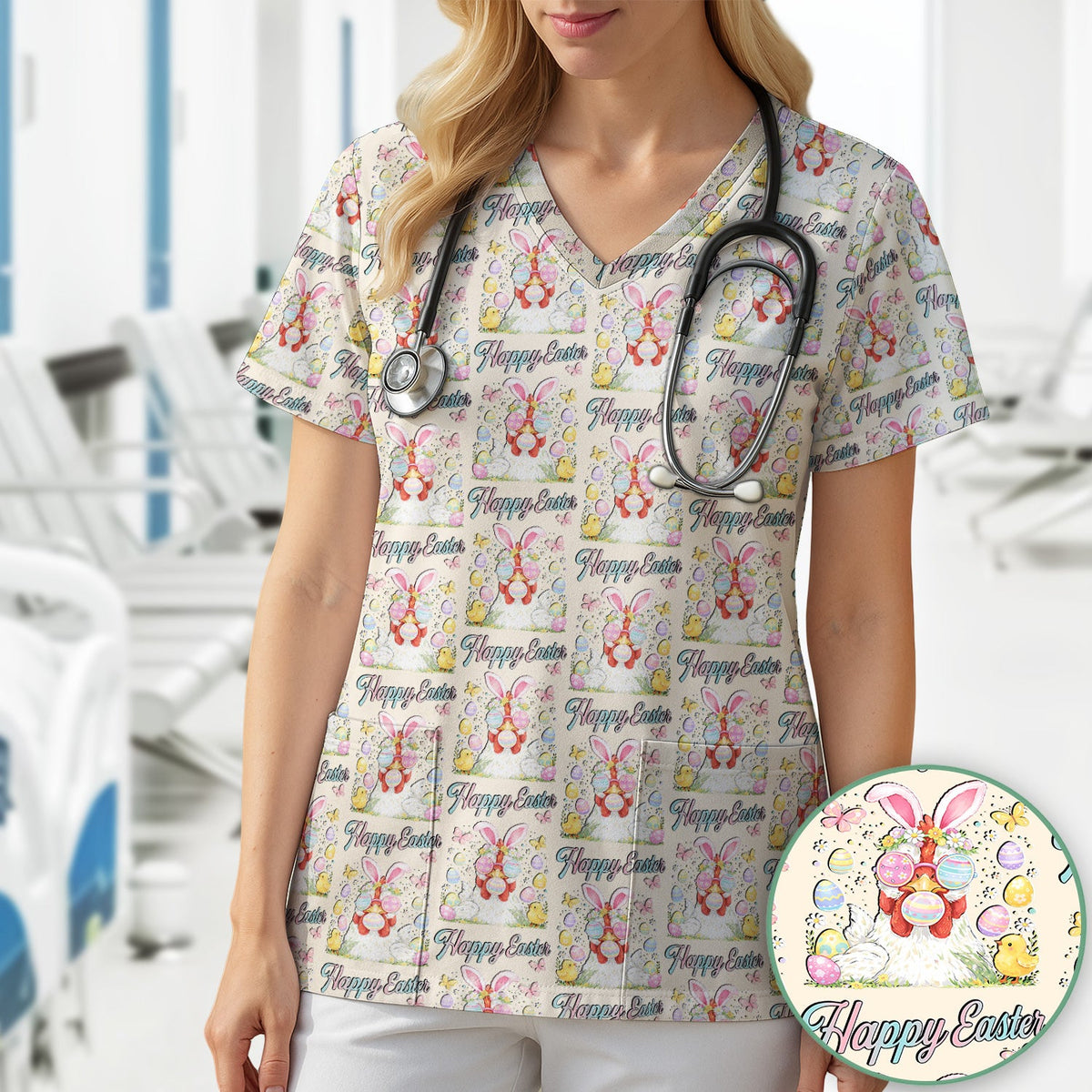 Bunny Eggs Nurse Scrub Top - Easter Gift
