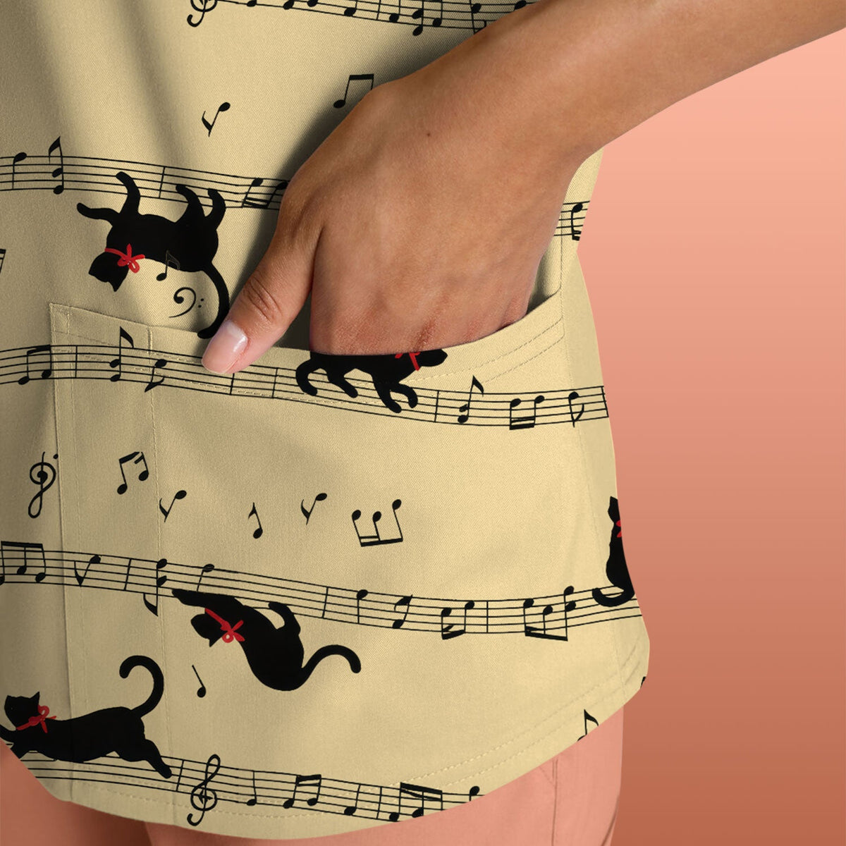 Dancing Black Cat Music Nurse Scrub Top