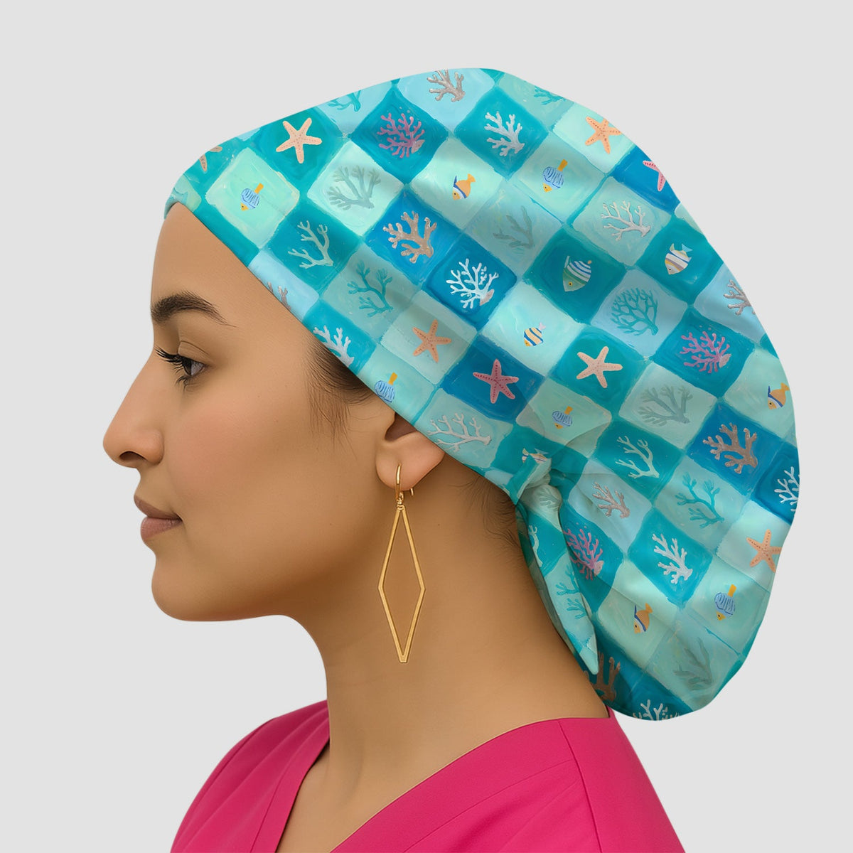 Ocean Coral Fish Starfish Nurse Scrub Cap