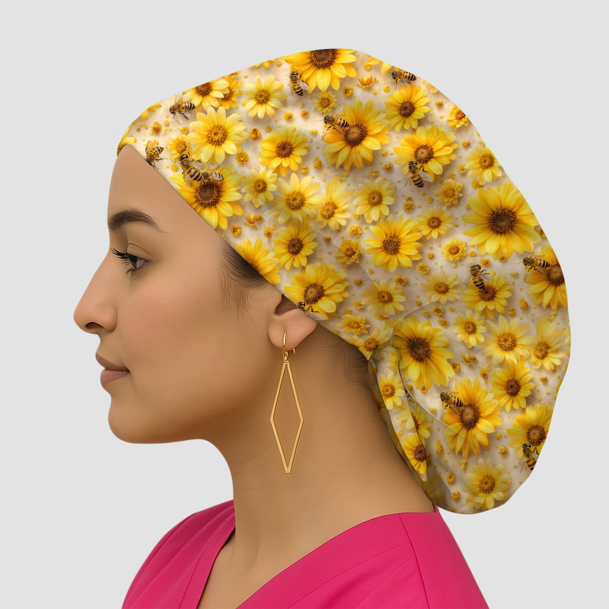 Yellow Sunflower Bee Garden Scrub Cap